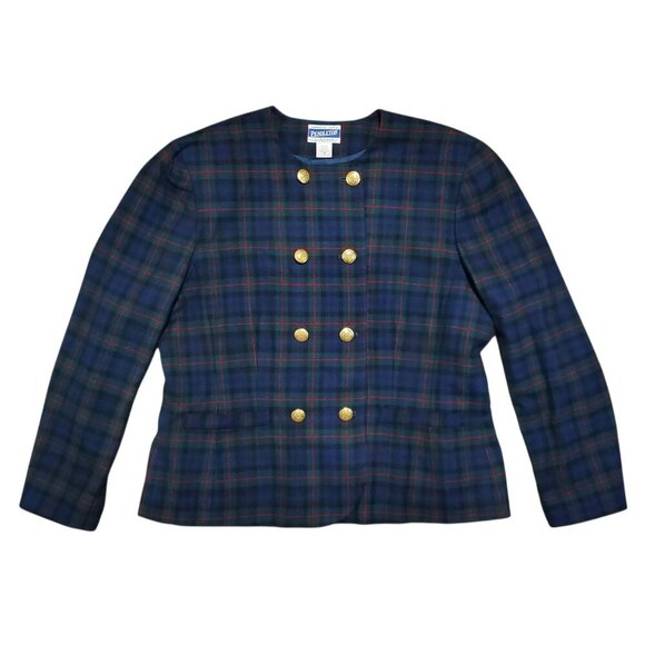Vintage Pendleton Plaid Tartan Gold Double Breasted Academia Wool Jacket - 18 - Picture 1 of 8